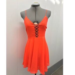 new orange cut out short summer dress